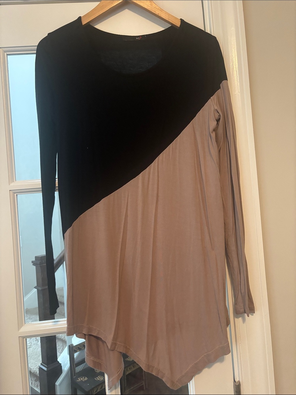Black and Taupe Colorblock Long Sleeve Tunic